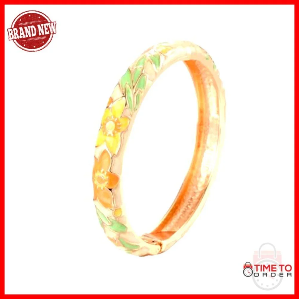 5-Piece Enamel Bangle Bracelet Set, Rose Flower Engraved, Alloy Material